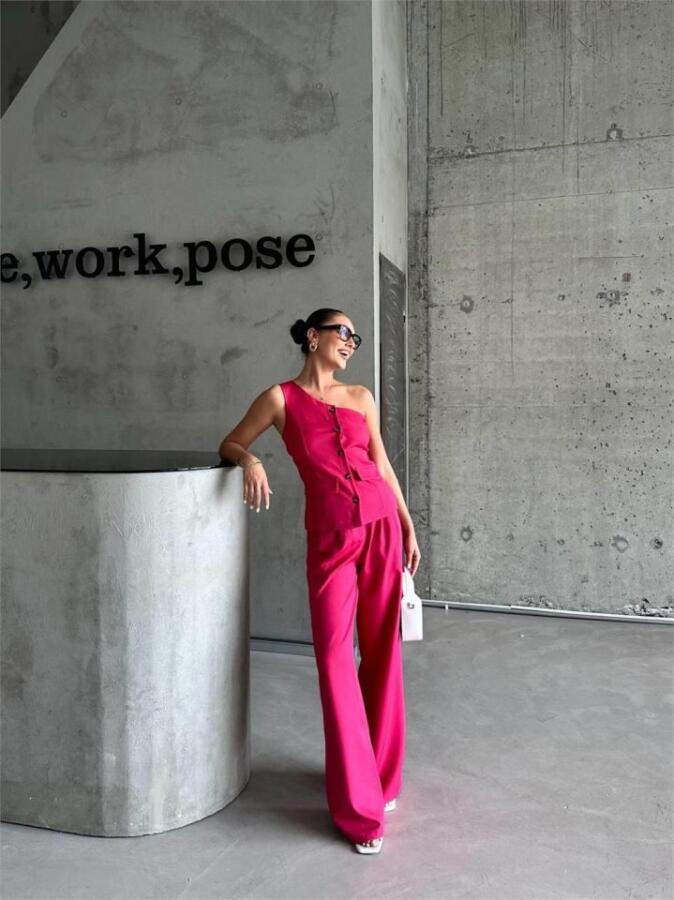 TEK KOL YELEK - PANTOLON TAKIM ATLAS - Fuşya - 4