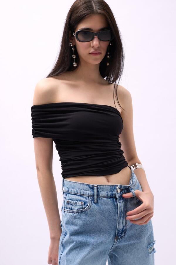 Tek Omuz Büzgülü Bluz - 3
