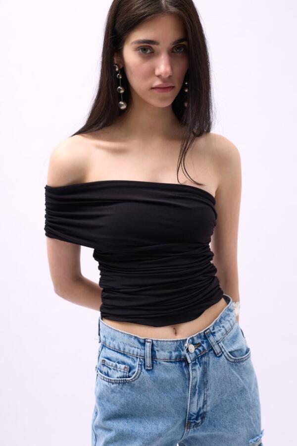 Tek Omuz Büzgülü Bluz - 4