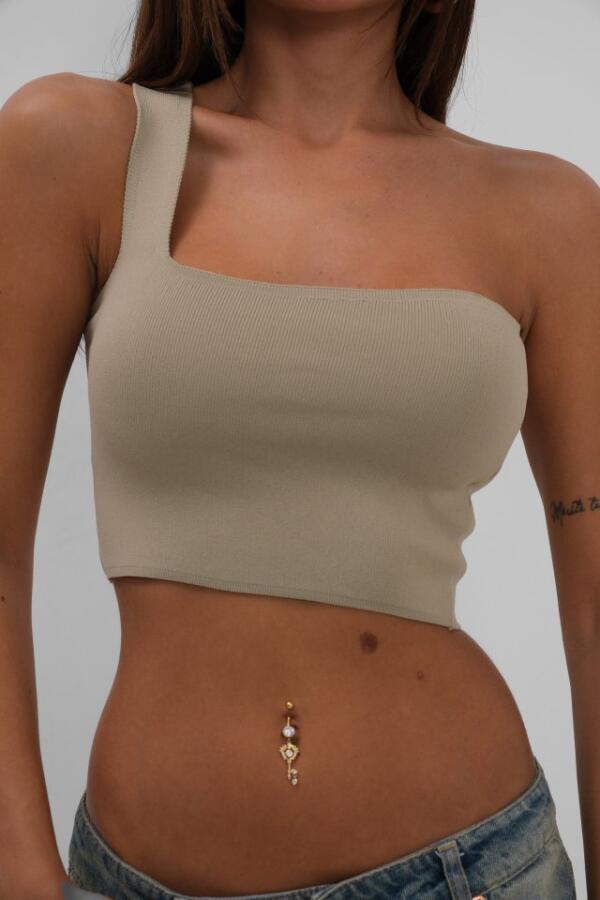 Tek Omuz Crop Bluz - 3