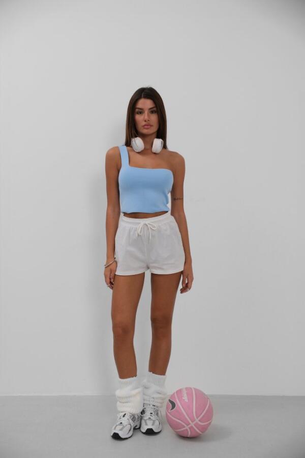 Tek Omuz Crop Bluz - 2