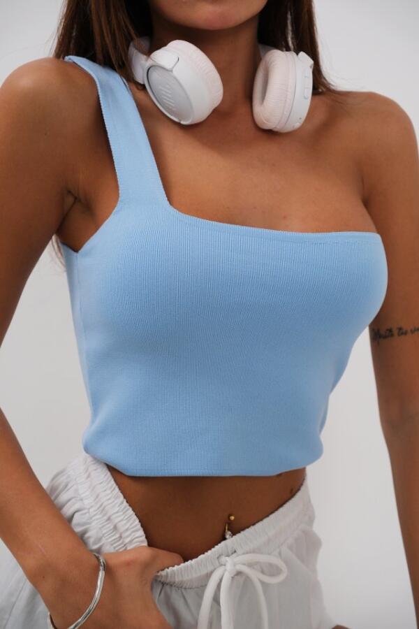 Tek Omuz Crop Bluz - 3