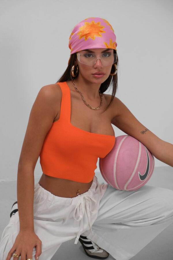 Tek Omuz Crop Bluz - 1