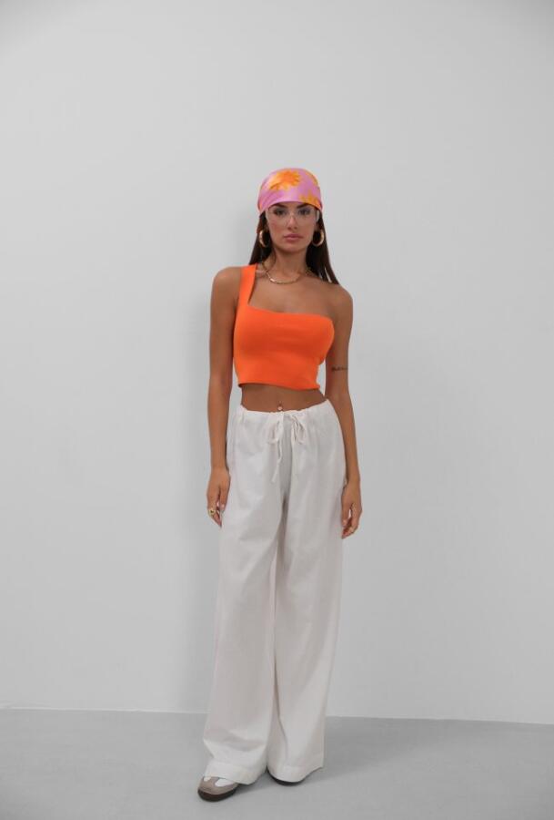 Tek Omuz Crop Bluz - 2