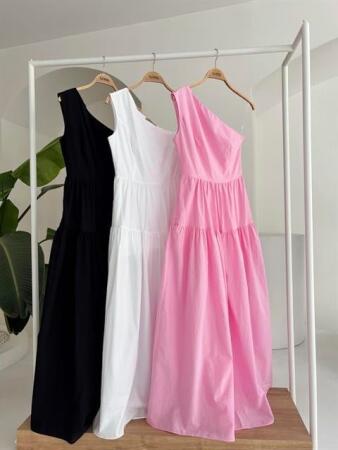 Tek Omuzlu Pile Detay Maxi Elbise 2895 - 10