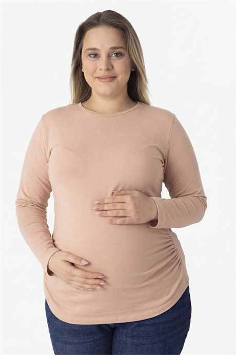 Ten Rengi Uzun Kollu Hamile Tişört Pamuklu Likralı Yumuşak ve Esnek Kumaş - 2