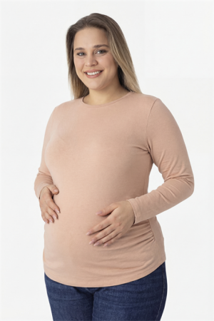 Ten Rengi Uzun Kollu Hamile Tişört Pamuklu Likralı Yumuşak ve Esnek Kumaş - 3