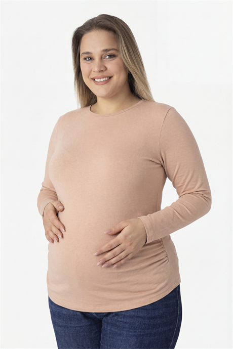 Ten Rengi Uzun Kollu Hamile Tişört Pamuklu Likralı Yumuşak ve Esnek Kumaş - 3