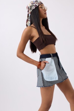 Ters Detay Denim Mini Etek - 1