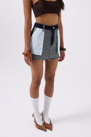 Ters Detay Denim Mini Etek - 3