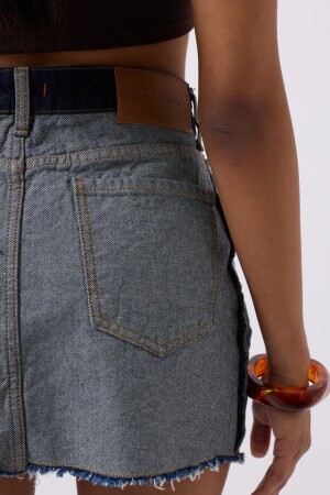 Ters Detay Denim Mini Etek - 4