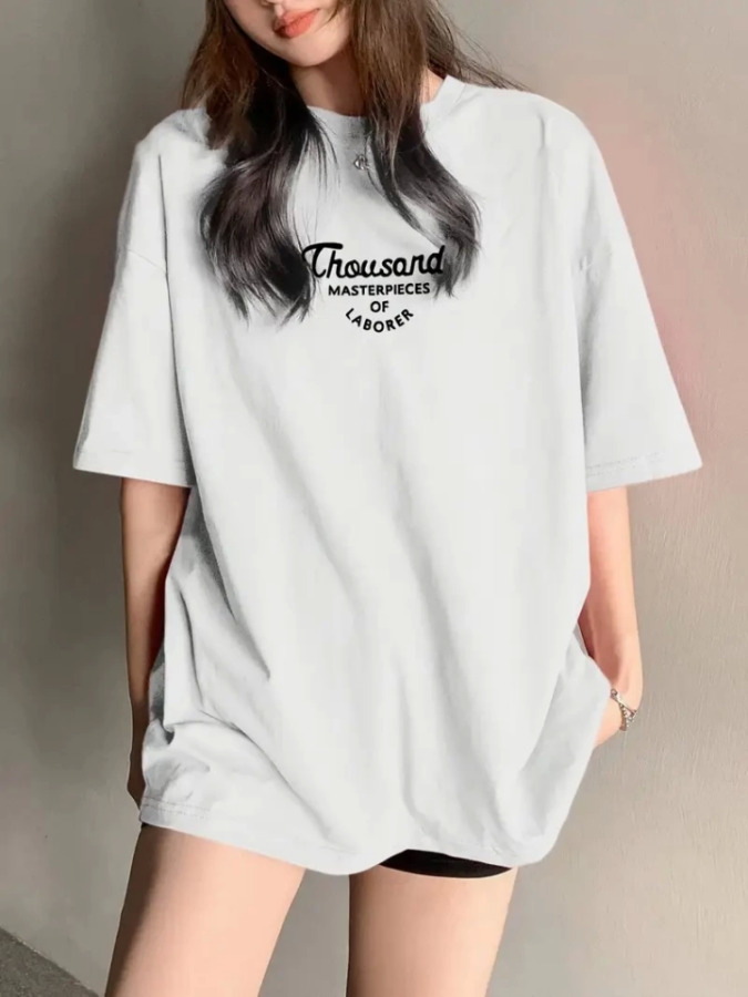 Thousand Baskılı Oversize Bisiklet Yaka T-shirt - Beyaz - 1