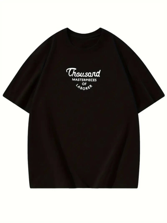 Thousand Baskılı Oversize Bisiklet Yaka T-shirt - Siyah - 2