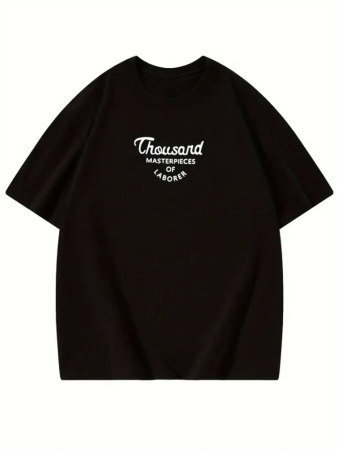 Thousand Baskılı Oversize Bisiklet Yaka T-shirt - Siyah - 2