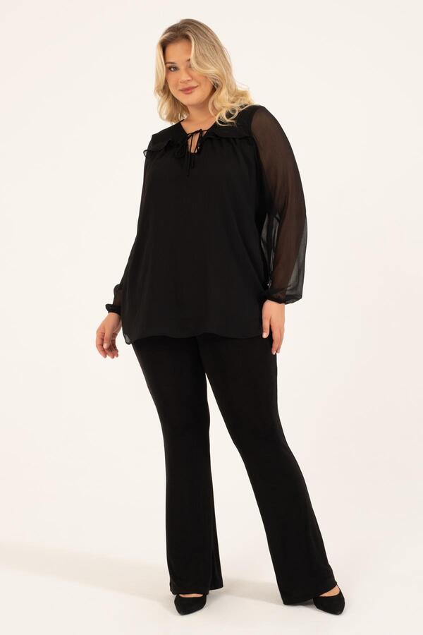 Tie Front Ruffle Detailed Blouse - 3