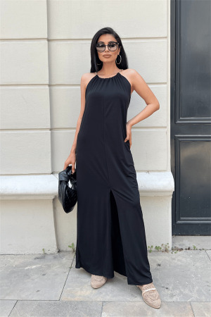 Tiril Jarse Kumaş Zincir Detaylı Elbise - SİYAH - Angelino Moda (1)