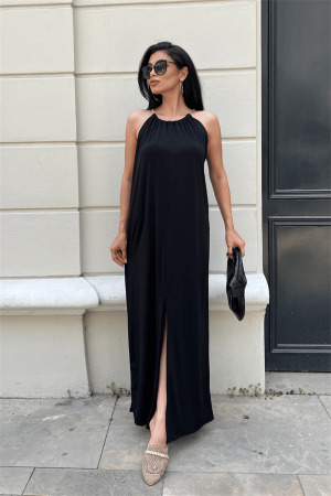 Tiril Jarse Kumaş Zincir Detaylı Elbise - SİYAH - 3