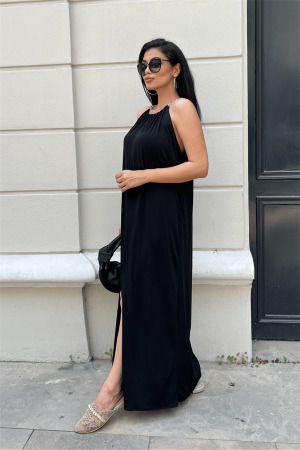 Tiril Jarse Kumaş Zincir Detaylı Elbise - SİYAH - 4