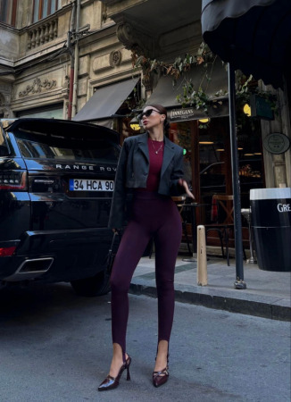 Toparlayıcı Füzo Tayt Likralı Ayak Detaylı - Bordo - 4