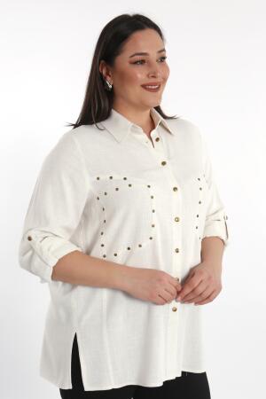 Büyük Beden Cebi Droplu Bej Gömlek - Angelino Moda (1)