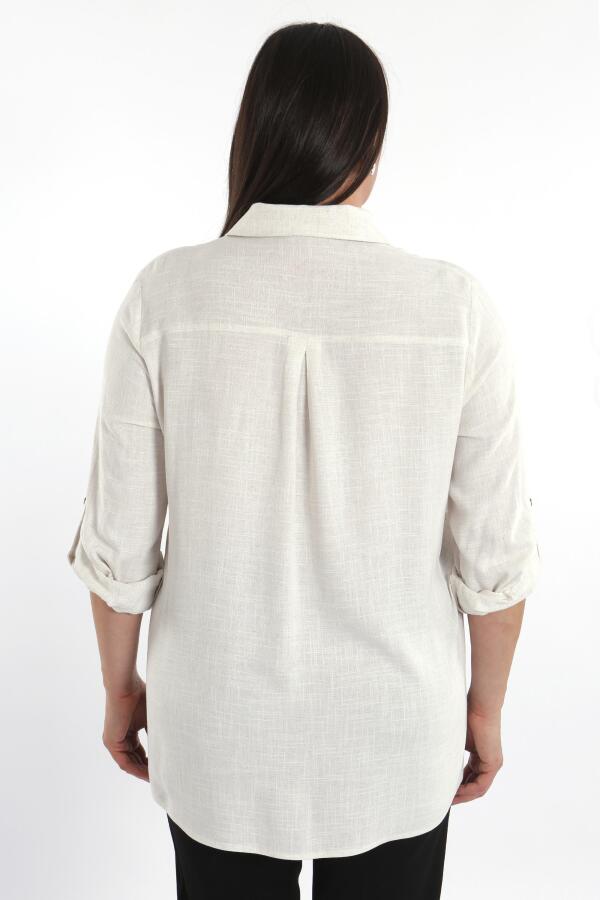 Büyük Beden Cebi Droplu Bej Gömlek - 5