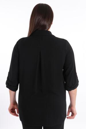 Büyük Beden Cebi Droplu Siyah Gömlek - 5