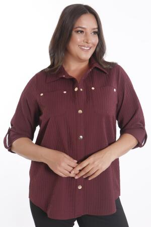 Trend42plus Büyük Beden Çıt Çıt Düğmeli ve Cep Detaylı Bordo Gömlek - Metpoint
