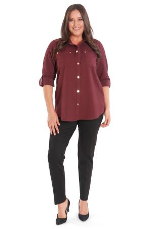Trend42plus Büyük Beden Çıt Çıt Düğmeli ve Cep Detaylı Bordo Gömlek - Metpoint (1)