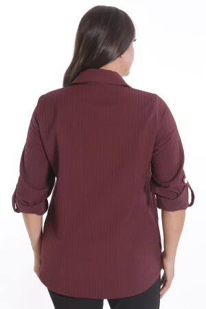 Trend42plus Büyük Beden Çıt Çıt Düğmeli ve Cep Detaylı Bordo Gömlek - 6