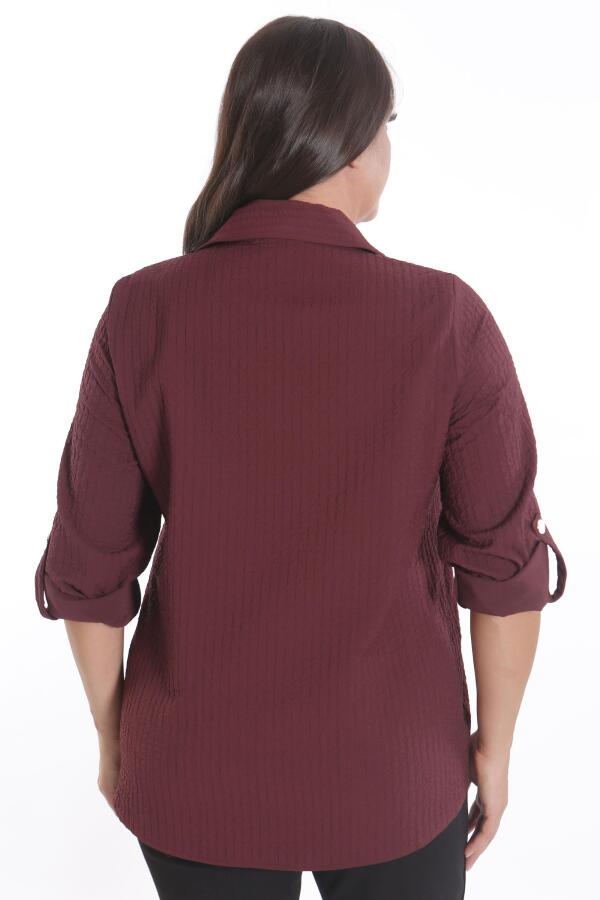 Trend42plus Büyük Beden Çıt Çıt Düğmeli ve Cep Detaylı Bordo Gömlek - 6