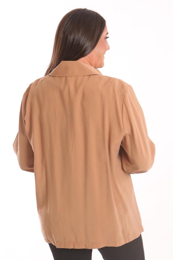 Trend42plus Büyük Beden Fermuarlı Büyük Beden Camel Trençkot - 6