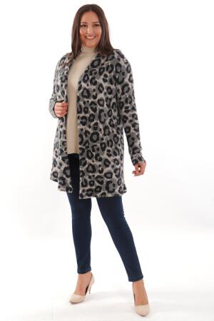 Trend42plus Büyük Beden Gri Leopar Desenli Hırka - 2