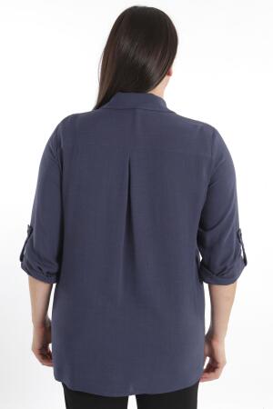 Angelino Büyük Beden Taş Baskılı Lacivert Dokuma Gömlek - 6