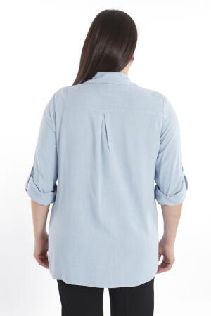 Angelino Büyük Beden Taş Baskılı Mavi Dokuma Gömlek - 5
