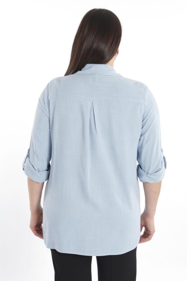 Angelino Büyük Beden Taş Baskılı Mavi Dokuma Gömlek - 5