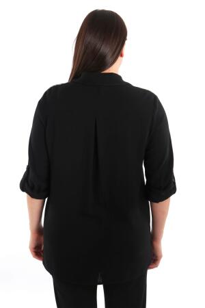 Angelino Büyük Beden Taş Baskılı Siyah Dokuma Gömlek - 6