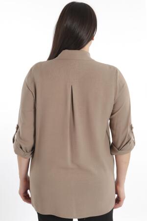 Angelino Büyük Beden Taş Baskılı Vizon Dokuma Gömlek - 6