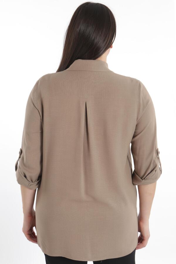 Angelino Büyük Beden Taş Baskılı Vizon Dokuma Gömlek - 6