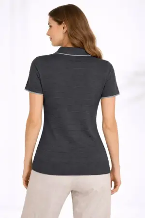 Triko Kumaş Yakalı Düğmesiz Açık Yaka Fitilli Kısa Kollu Regular Fit Tişört T-shirt - Siyah - 2