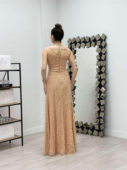 Tül Payet Tasarım Balık Elbise - GOLD - 5