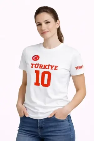 TÜRKİYE Ay Yıldız Baskılı 10 Numara Forma Tişört Taraftar T-Shirt - Beyaz - 2