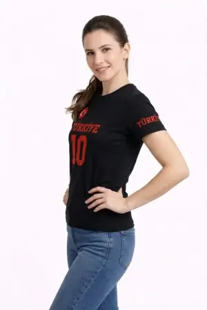 TÜRKİYE Ay Yıldız Baskılı 10 Numara Forma Tişört Taraftar T-Shirt - Siyah - 2