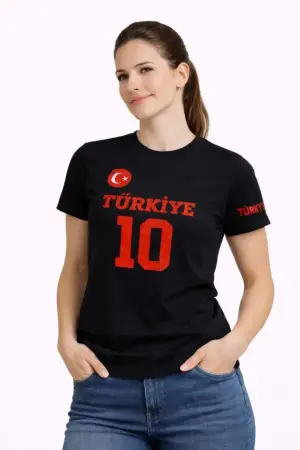 TÜRKİYE Ay Yıldız Baskılı 10 Numara Forma Tişört Taraftar T-Shirt - Siyah - 3