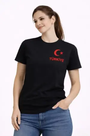 TÜRKİYE Ay Yıldız Baskılı Taraftar Forma T-Shirt - Siyah - 1