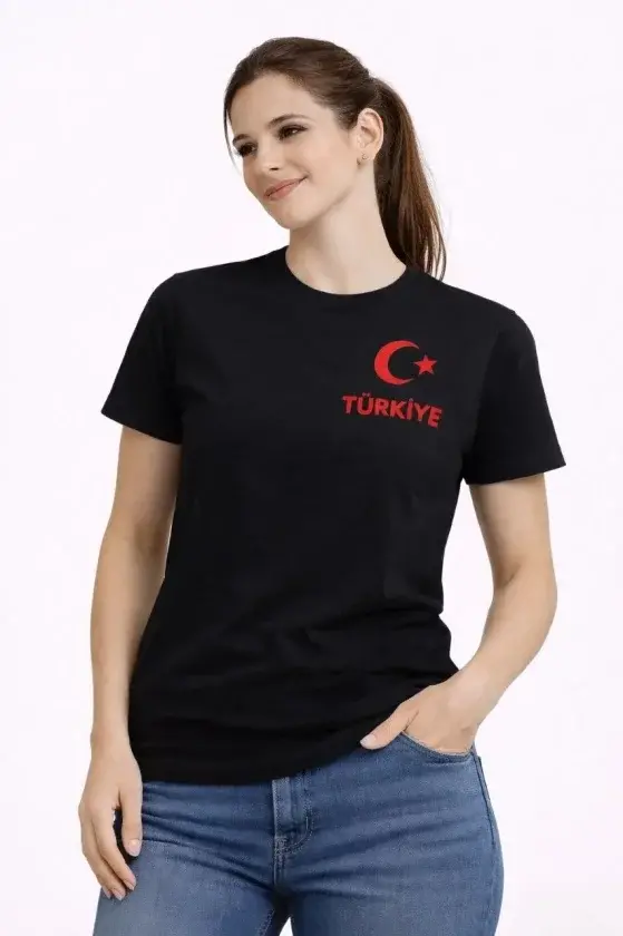 TÜRKİYE Ay Yıldız Baskılı Taraftar Forma T-Shirt - Siyah - 1