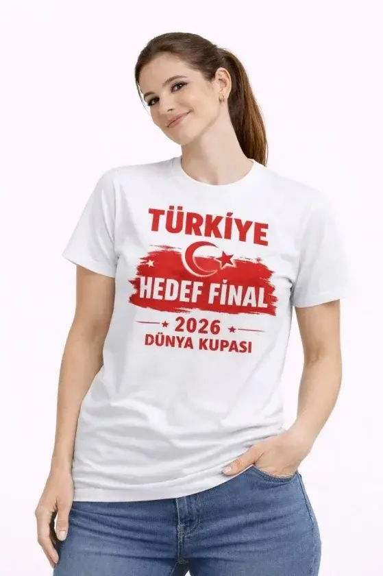 TÜRKİYE Baskılı Tişört Ay Yıldız 2026 Dünya Kupası Taraftar Forma T-Shirt - Beyaz - 1