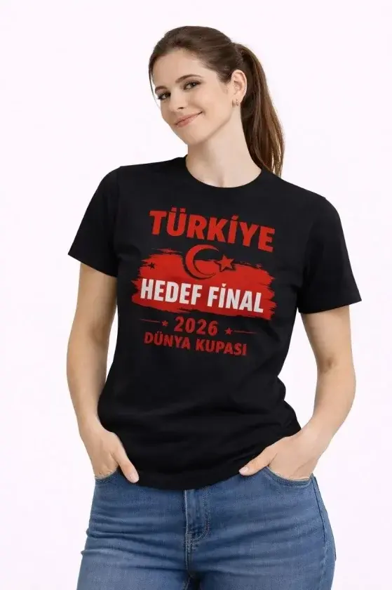 TÜRKİYE Baskılı Tişört Ay Yıldız 2026 Dünya Kupası Taraftar Forma T-Shirt - Siyah - 1