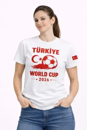 Türkiye World Cup 2026 Baskılı Tişört Futbol Temalı Forma T-Shirt - Beyaz - 1