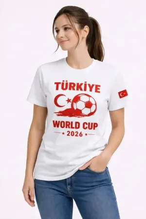Türkiye World Cup 2026 Baskılı Tişört Futbol Temalı Forma T-Shirt - Beyaz - 3