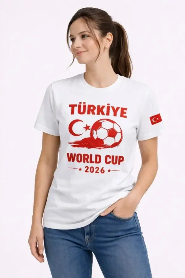 Türkiye World Cup 2026 Baskılı Tişört Futbol Temalı Forma T-Shirt - Beyaz - 3